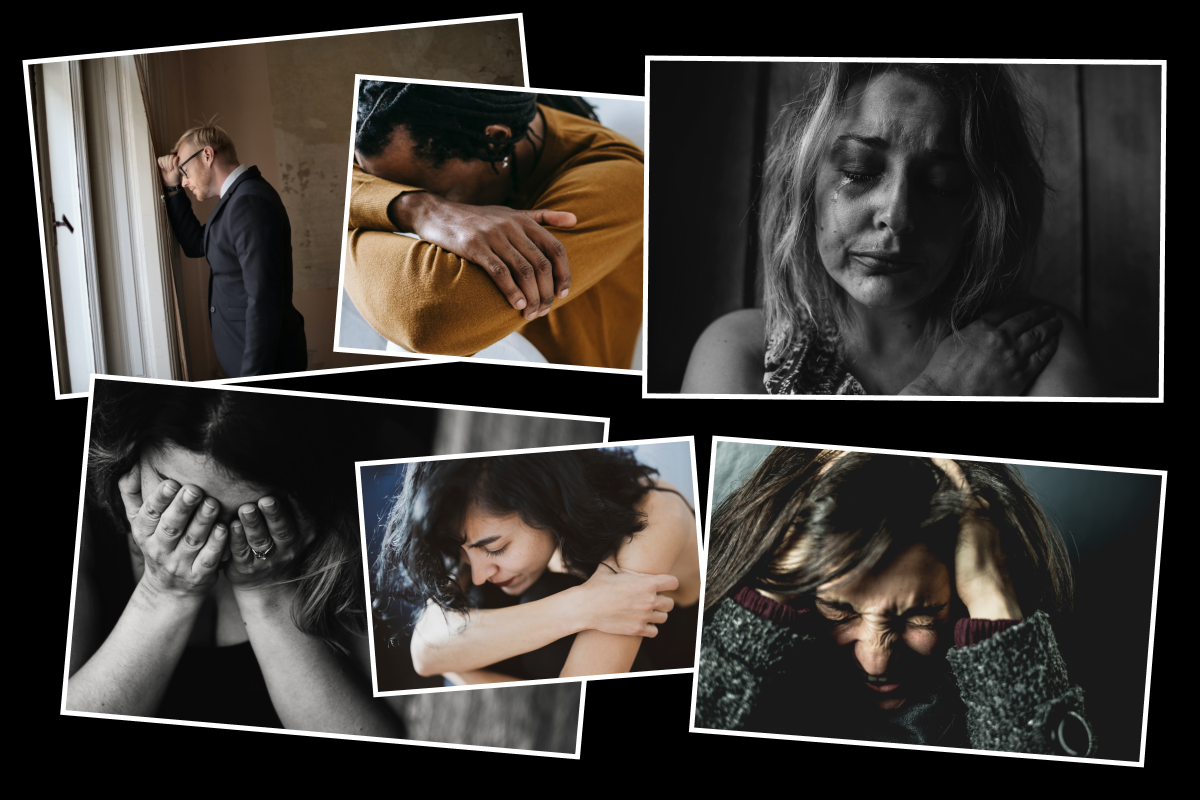 Collage de fotografias de víctimas de acoso